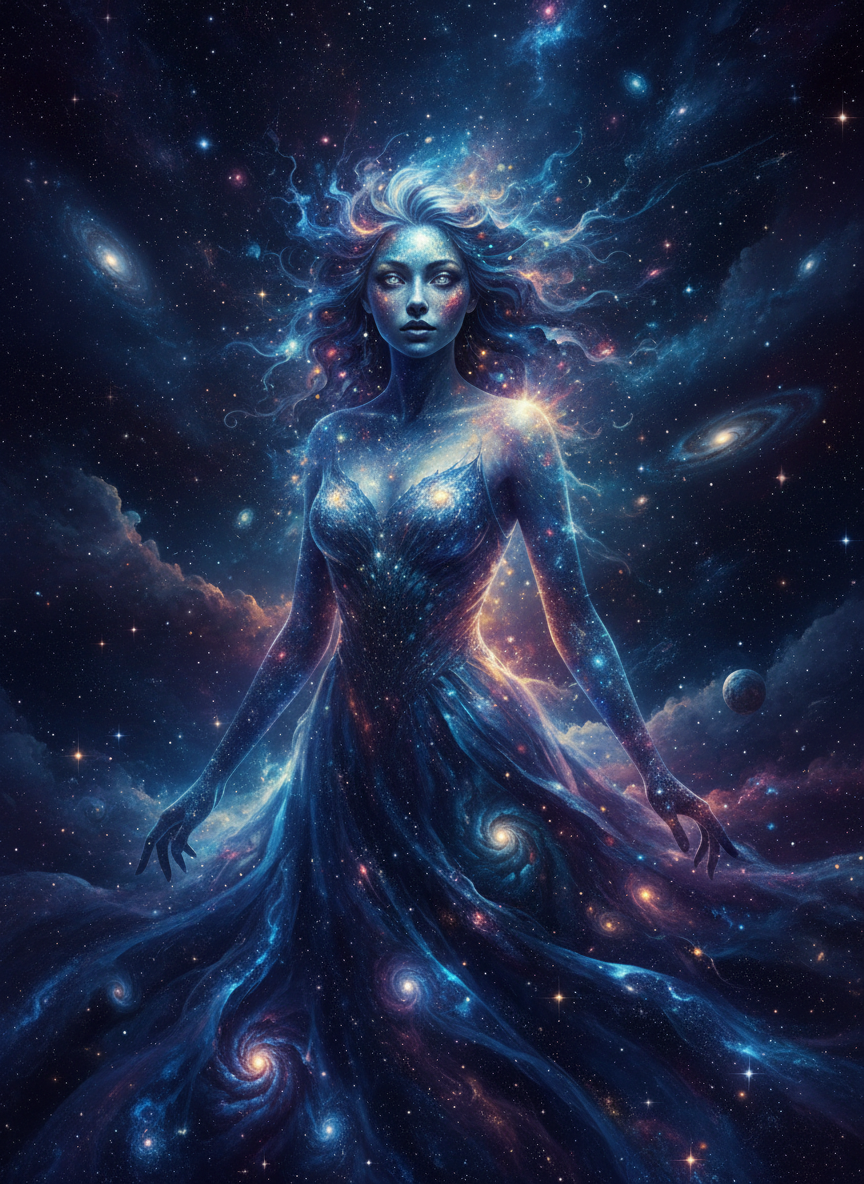 Portrait of a woman made of starlight