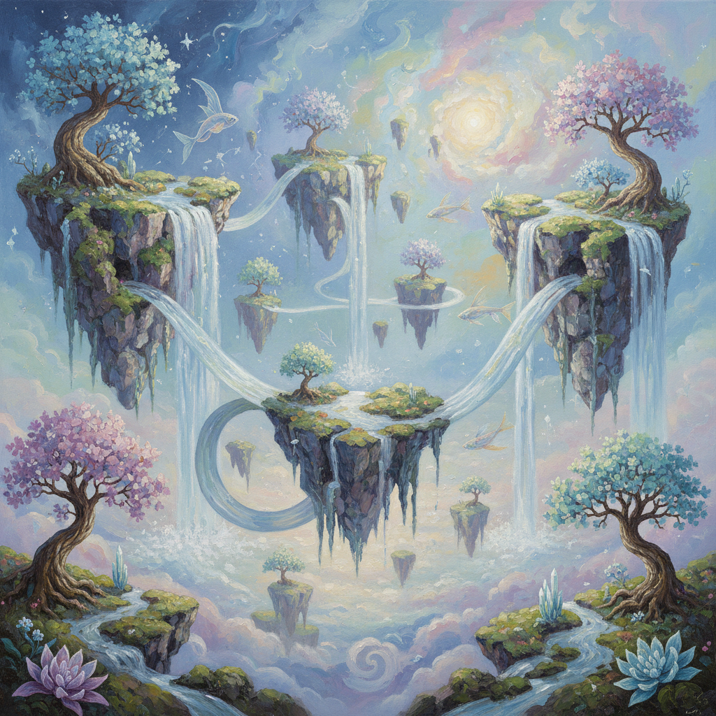 Surreal artistic dreamscape with floating islands